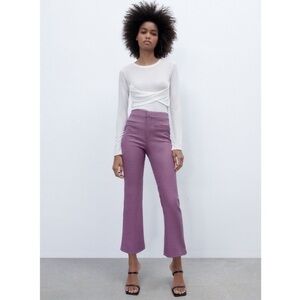 Zara Highrise Mini Flare Pink & Black Houndstooth Pattern Cropped Pants